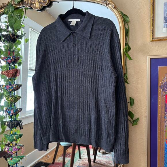 Perry Ellis Silk Cashmere Collared Sweater Medium Preppy Fall Winter - Picture 2 of 6